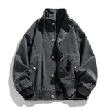WIAOFELLAS  -  Spring Autumn Casual Jackets Men Fashion Loose Vintage Outwear Male Solid Stand Collar Motorcycles Jacket Streetwear Jacket Coat