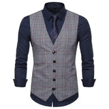 Wiaofellas  -  New Men's Suit Vest Men's Youth Leisure Business V-neck Plaid Vest Men's