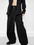 WIAOFELLAS  -  Trendy High Waist Drawstring Trousers Mens Streetwear Stylish Pleated Suit Pants Spring Autumn Casual Solid Color Loose Trousers