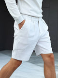 Wiaofellas  -  Spring Summer Fashionable Mens Linen Shorts Vintage Slim Straight Shorts For Men Daily Casual Breathable Solid Color Shorts