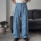Wiaofellas  -  Fashion Men's Loose High-Waist Embroidered Casual Pants Wide Leg Long Trousers Summer New Arrival Draped Print Straight Pants