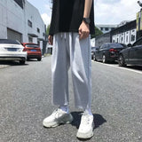 Wiaofellas  -  Trendy Loose Casual Sports Pants for Short Men Japanese Style High-Rising Straight Leg BF Nine-Piece Pants Youthful Vitality