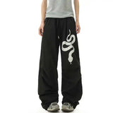 WIAOFELLAS  -  American Style Men Casual Pants Waterproof Printed Contrast Color Drawstring Straight Leg Elastic Waist Male Bottom