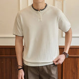 Wiaofellas  -  Summer Fake Two Knitted T-shirts for Men Business Casual Knitwear Men's Polo Shirt Short Sleeve Streetwear Tshirts Men Clothing