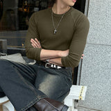 WIAOFELLAS  -  Men T Shirt Solid Color O-neck Long Sleeve Knitted Male Tee Tops Streetwear Spring Fashion Casual Men Clothing S-5XL