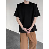 WIAOFELLAS  -  Summer T Shirt Men Fashion Black White Casual Short Sleeved T-shirt Men Streetwear Korean Loose Shoulder Pad T Shirt Mens Top