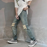 Wiaofellas  -  Trousers Ripped with Slits Stretch Jeans for Men Broken Elastic Male Cowboy Pants Torn Holes Skinny Tight Pipe Slim Fit Luxury