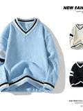 WIAOFELLAS  -  Autumn Winter Retro Sport V-neck Pullover Sweater Men's Casual Loose Knitted Pullovers Men Large Size High Quality Sweaters 2025
