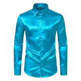 WIAOFELLAS  -  Men's Solid Color Shiny Long-Sleeved Shirt Retro Fashion American Trend Street Loose Niche Party Performance Summer Men's Tops