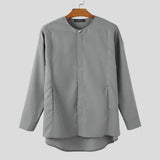 WIAOFELLAS  -  Men Shirt Solid Color O-neck Long Sleeve Casual Men Clothing Streetwear Loose Korean Style Shirt Fashion Male Tops S-5XL
