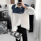 WIAOFELLAS  -  Winter New Men's Patchwork Long-Sleeve Shirt American Retro Fashion Trendy High Street Casual Loose Niche Men's Tops