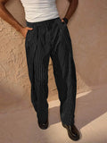 Wiaofellas  -  Men Italian Naples Style Striped High Waist Wide Leg Suit Pants Black Pleated Button Detail Light Business Formal Trousers