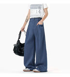 WIAOFELLAS  -  simple men's casual trousers pleated design new solid color wide leg bottom loose straight thin male pants summer