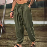 Wiaofellas  -  Fashionable Loose Cotton Linen Casual Pants for Men Color Harlan Long Pants Straight Leg Mid Waist Trousers