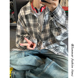 Wiaofellas  -  Autumn Long Sleeved Shirt Men Retro Casual Shirt Men Japanese Streetwear Loose Plaid Shirt Mens Vintage Shirts Large Size 5XL