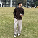 WIAOFELLAS  -  coffee-colored pullover sweater men's autumn and winter lazy style high-end Korean round neck knitted base shirt