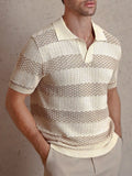 WIAOFELLAS  -  Daily Casual Mens Knitted Polo Shirts Summer Fashion Striped Contrast Color Knit Pullovers Men Stylish Turn-down Collar Top