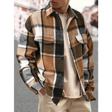 WIAOFELLAS  -  Fashionable and Elegant Lapel Checkered Men's Shirt Retro Furry Casual Long-sleeved Jacket Loose Versatile Shirt