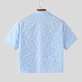 WIAOFELLAS  -  Men Shirt Flower Printing Lapel Short Sleeve Loose Casual Crop Tops Men Streetwear Summer Korean Style Fashion Shirts