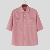 Wiaofellas  -  Men Striped Shirt Lapel Short Sleeve Button Casual Men Clothes Streetwear Summer Loose Fashion Tops For Man Shirts