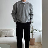 WIAOFELLAS  -  Trendy Solid Color Men's Sweater Polo Shirts 2025 Autumn Winter New Casual Long Sleeve Knitted Jumpers Men Fashionable Sweaters