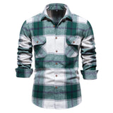 Wiaofellas  -   Fashion Autumn Long Sleeve Men's Shirt Plaid Turn-down Collar Double Pockets Blouse Designer Clothes Social Shirts For Men