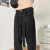 WIAOFELLAS  -  New Autumn Style Versatile Trendy Brand Loose Slimming American High Street Trousers Washed Casual Straight Wide Leg Jeans