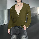 Wiaofellas  -  Men Shirt Solid Color Stand Collar Long Sleeve Button Men Clothing Streetwear Loose Fashion Casual Tops Camisas
