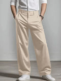 WIAOFELLAS  -  Fashionable Pleated Mens Loose Straight Pants Spring Summer Daily Casual Solid Color Suit Trousers For Men Leisure Trousers