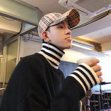 WIAOFELLAS  -  Striped Turtleneck Sweater for Men Loose Lazy Style Fresh Knitted Sweater