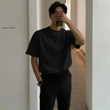 WIAOFELLAS  -  Summer Cotton Short-sleeved T-shirt Men Fashion 3-color Casual T-shirt Men Korean Version Loose O-neck T Shirt Mens Top M-2XL
