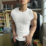 WIAOFELLAS  -  Men Tank Tops Solid Color O-neck Sleeveless Casual Male Vests Streetwear Summer Knitted Fashion Men Clothing S-5XL