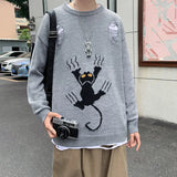 WIAOFELLAS  -  Ripped Pullovers Men Cat-Printed Teens Personality Streetwear Design Baggy All-match Cool Students Unisex Clothing Sweater Male