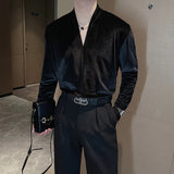 WIAOFELLAS  -  New Autumn Trend High Elasticity Ribbed Knitted Long Sleeve T-shirt men Temperament V-neck Versatile T-shirt casual Base Shirt