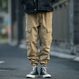 Wiaofellas  -  Retro Japanese Washed Trousers for Men Loose Fit Casual Pants Youth Pure Color Slimming Small Footwear Workwear Trousers