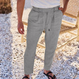 Wiaofellas  -  Wish New Men's Casual Cotton Linen Drawstring Pants Solid Color Simple Fashionable Loose Fit Beach Shorts from Mainland China