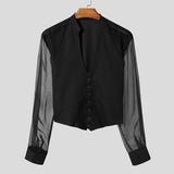 WIAOFELLAS  -  Men Shirt Mesh Patchwork V Neck Long Sleeve Transparent Sexy Casual Male Shirts Streetwear Fashion Party Camisas