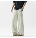WIAOFELLAS  -  New Summer Men's Casual Pants Drawstring Contrast Color Patchwork Wide Leg Elastic Waist Straight Loose Male Bottom
