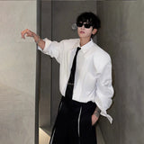 WIAOFELLAS  -  Fashion Men's Deconstruction Shoulder Pads Tie Design Shirts Trendy Summer Solid Color Long Sleeves Tops Male