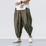 Wiaofellas  -  Men's Olive Green Lantern Pants Summer Breathe Loose Fit Drawstring Waist Casual Pants Streetwear Harem Trousers