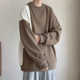 Wiaofellas  -  Trendy Brand New Spliced loose Large Size Round Neck Top Jacket Long-sleeved Sweatshirt