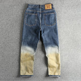 WIAOFELLAS  -  Patchwork fashion tie dye men's jeans loose straight leg American high street trend youth spring and autumn pants