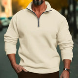 Wiaofellas  -  Men Spring Autumn Fleece Sweatshirt Half Zip Stand Collar Loose Casual Pullover Tops