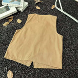 WIAOFELLAS  -  V-neck Men's Tank Tops Single Breasted Solid Color Sleeveless Casual Menswear Loose Pocket Malek Vests Summer