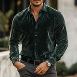 WIAOFELLAS  -  Men's Luxury Velvet Button-Down Shirt Loose Casual Tops Soild Dress Shirt For Party Daily Wear Spring Autumn Men's Velvet Shirts