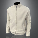 WIAOFELLAS  -  Men Pure Color Sweatercoat Men Stand Collar Cardigan Autumn Winter Korean Fashion Cashmere Knit Jacket Sweater Knitted Sweater