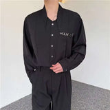 WIAOFELLAS  -  Fashion Men's Solid Color Patchwork Metals Design Casual Shirts Trendy Stand Collar Long Sleeves Blouses Male Summer