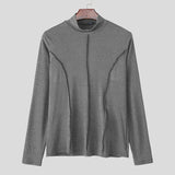 WIAOFELLAS  -  Men T Shirt Solid Color Knitted Turtleneck Long Sleeve Male Tee Tops Streetwear Fashion Casual Men Clothing S-5XL 2026