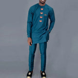 Wiaofellas 2024 New Elegant Men's Suit Round Neck Solid Color Shirt and Pants Sets 2 Piece Kaftan African Party Wedding Festival Men's Suit