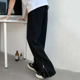 WIAOFELLAS  -  Drawstring Men Sweatpannts American Style Solid Color Elastic Waist Bottom Zipper Patchwork Straight Male Trousers
